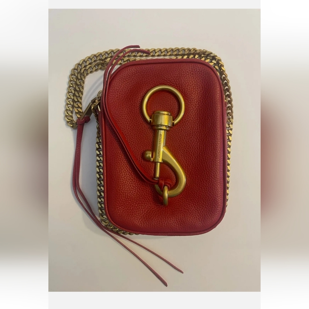 NEW Rebecca Minkoff Lou Crossbody Chain Strap Genuine Leather Bag in Kiss Red